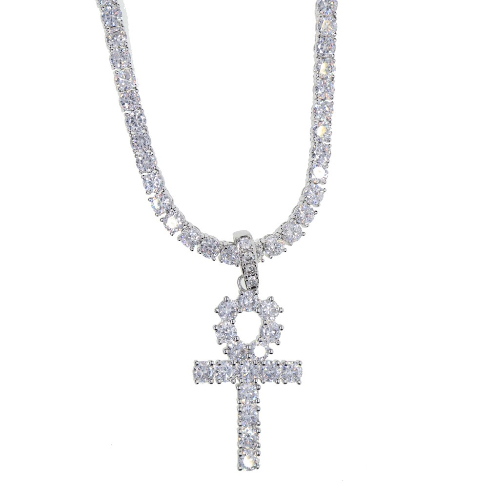 Iced out cross charm necklace for boy long tennis chain necklaces with gold silver plated x shape pendant for mens hip hop jewelry