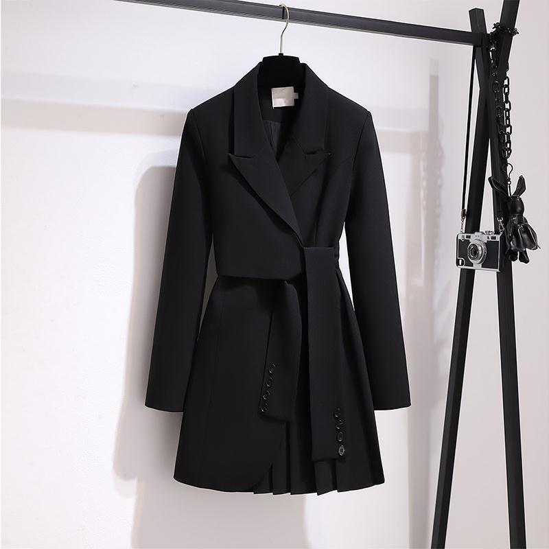 Casual Dresses Women Belt Jacket Notched Collar Long Sleeve Female Coat Fashion Autumn Blazer Dress Lace Up Sashes Slim Fitting