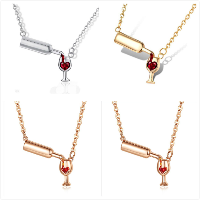 Women Necklace of Jewelry Personalized Zircon Inlaid Ladies Love Red Wine Bottle Cup Necklace locket necklaces for Women Party Gift