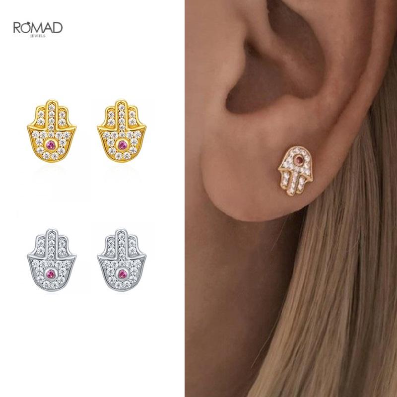 ROMAD Luxurious Zircon Palm Stud Earrings For Women Mini Trendy Piercing 925 Sterling Silver Earings Fine Jewelry Gift kolczyki
ROMAD Luxurious Zircon Palm Stud Earrings For Women Mini Trendy Piercing 925 Sterling Silver Earings Fine Jewelry Gift kolczyki