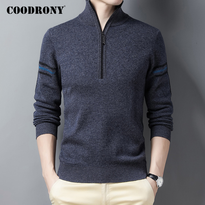 COODRONY 100% Merino Wool Zipper Turtleneck Sweaters Thick Warm Winter Sweater Men Cashmere Pullover Fashion Casual Jumper C3056 201203