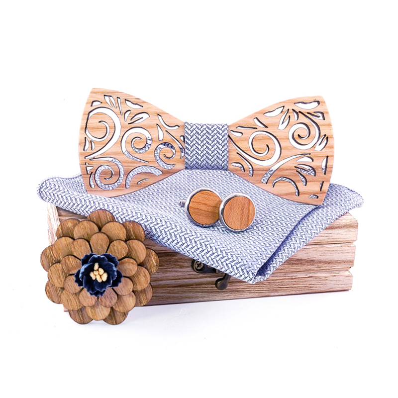 New White Wedding Bowtie Noeud Papillon Wooden Bow tie Pajaritas Cravat Bowties Female Male Brooch Cufflinks Tie set 201027