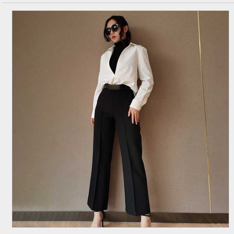 Autumn and winter new fashion casual straight-leg suit pants women high-waisted slim wide-legs, Black
Autumn and winter new fashion casual straight-leg suit pants women high-waisted slim wide-legs, Black