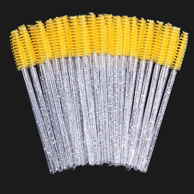 zwellbe Good Quality Disposable 50 Pcs/Pack Crystal Eyelash Makeup Brush Diamond Handle Mascara Wands Eyelash Extension Tool