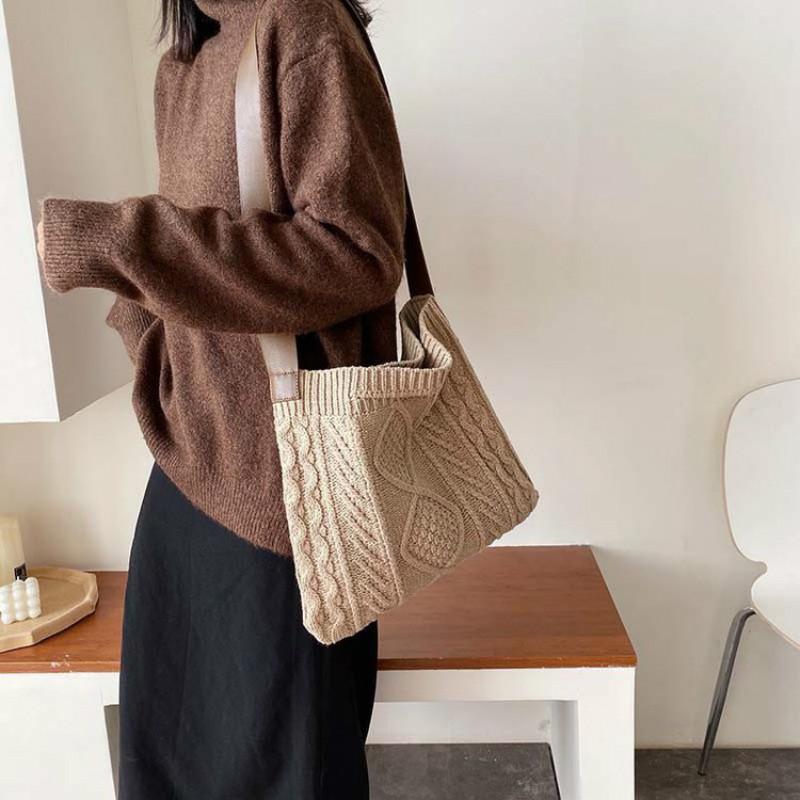 Shoulder Bag Female Woolen Knitted Braid Criss Cross Handbag Teenager Crochet Winter Korean Fashion Retro Chic Big Capacity Over, Brown
Shoulder Bag Female Woolen Knitted Braid Criss Cross Handbag Teenager Crochet Winter Korean Fashion Retro Chic Big Capacity Over, Brown