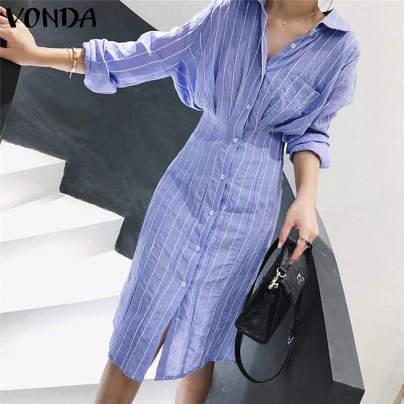 Women Vintage Striped Printed Dress Sexy Lapel Neck Long Sleeve Shirt Dress VONDA 2020 Office Sundress Plus Size Party Vestido, Blue
Women Vintage Striped Printed Dress Sexy Lapel Neck Long Sleeve Shirt Dress VONDA 2020 Office Sundress Plus Size Party Vestido, Blue