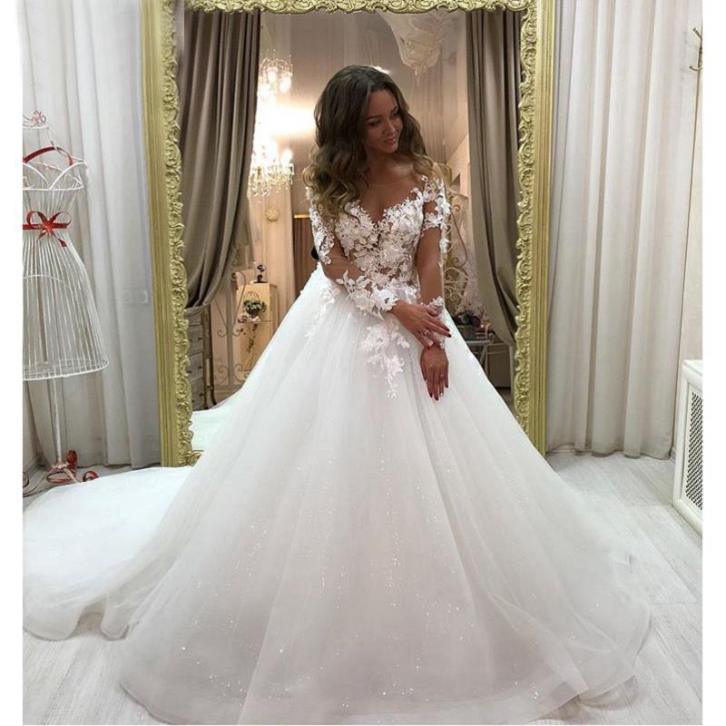 Luxurious Wedding Dresses White Tulle Organza Long Sleeves Floor-length Bridal Gowns A-line Lace Sweep Train Custom Made Robe De Mariee, Only wedding veil
Luxurious Wedding Dresses White Tulle Organza Long Sleeves Floor-length Bridal Gowns A-line Lace Sweep Train Custom Made Robe De Mariee, Only wedding veil