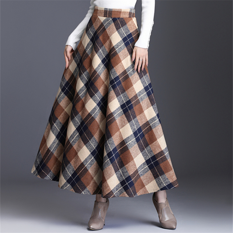 Neophil Woolen Warm Plus Size 3XL Plaid Skirts Winter Women England Style Pockets Midi Pleated A Line Tartan Skirts S9216 201110