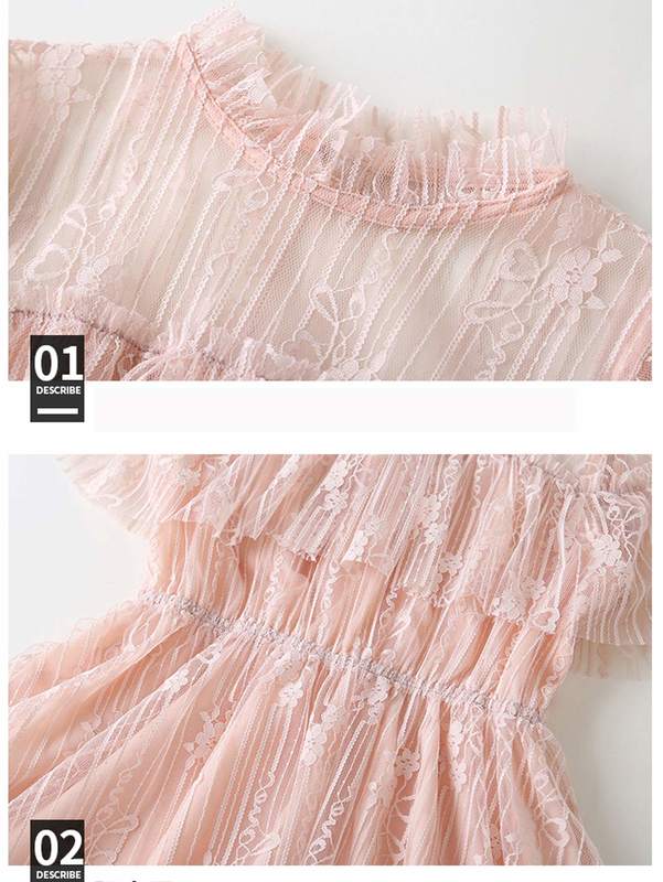 Girls Ruffle Neck Mesh Flared Dress SHE