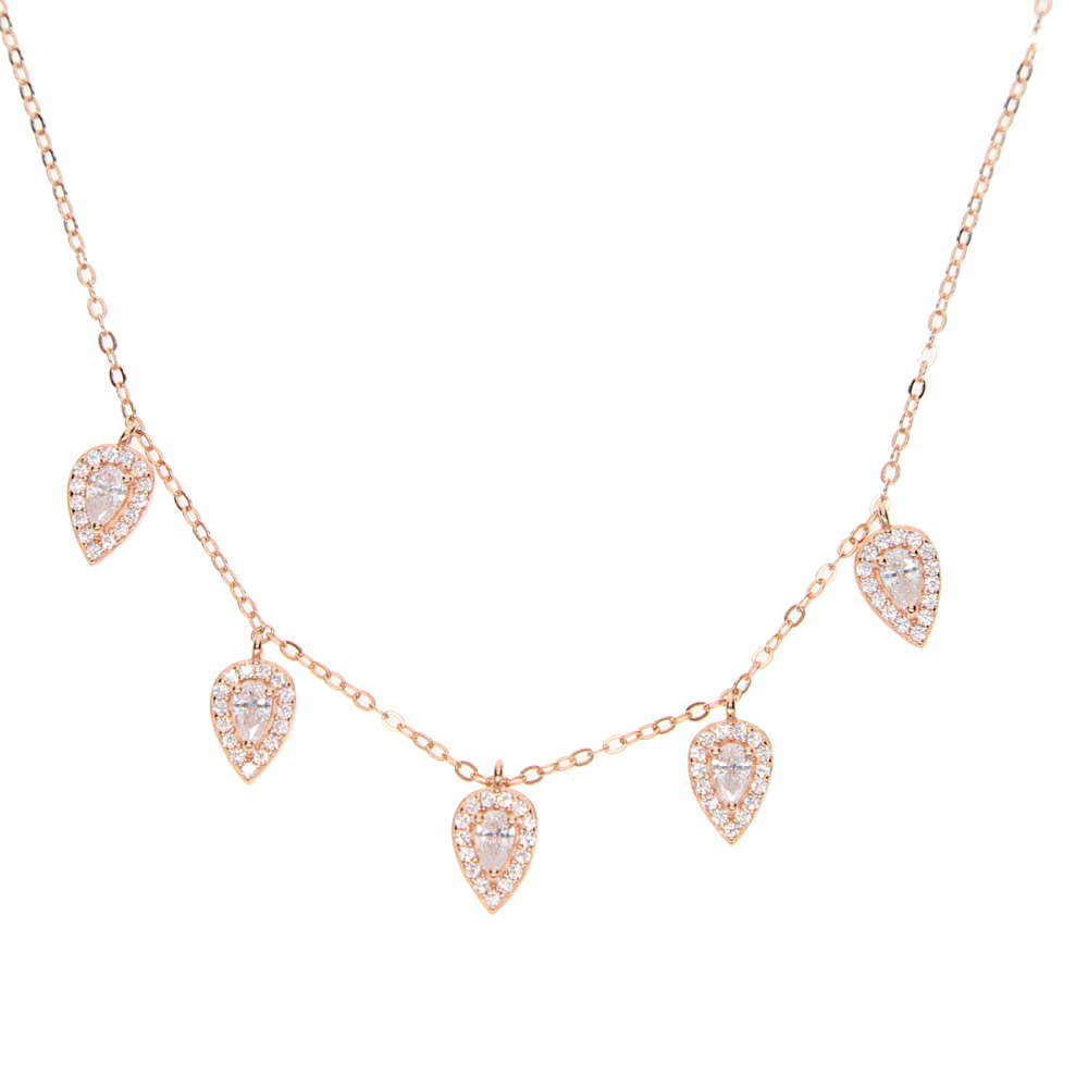 Real 925 Silver Cz Mirco Pave Tear Drop Charm Choker Necklace with Rose Gold Color Silver Gold Color Filled Women Wedding Choker Wholesale