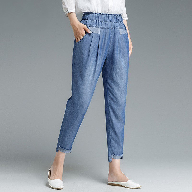 Summer Women Casual Elastic Waist Harem Pants Elegant Office Ladies High Waist Denim Trousers Femme Plus Size Jogger Loose Jeans, Blue
Summer Women Casual Elastic Waist Harem Pants Elegant Office Ladies High Waist Denim Trousers Femme Plus Size Jogger Loose Jeans, Blue
