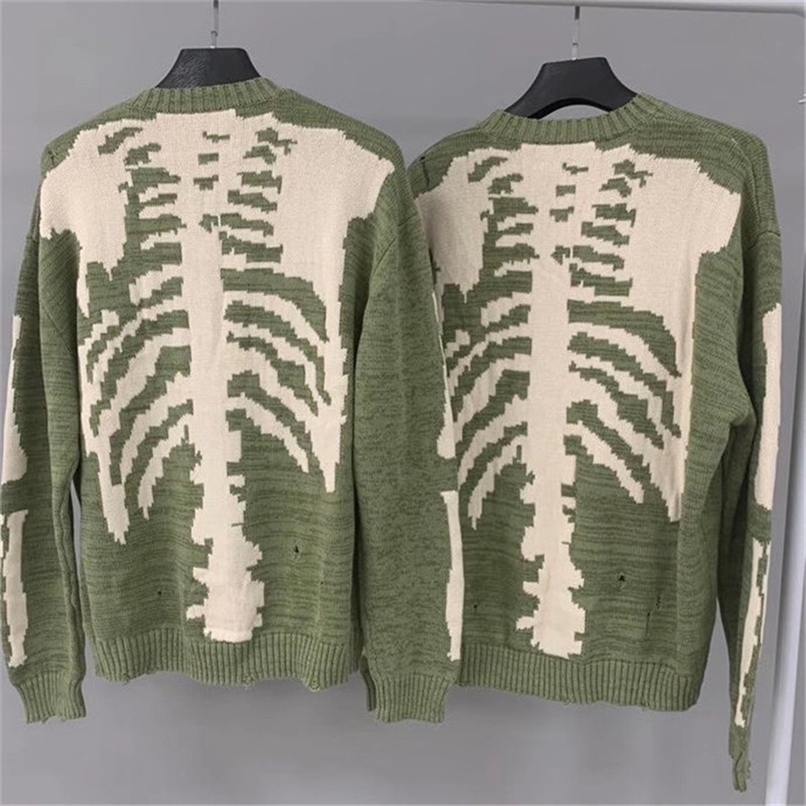 Loose Skeleton Bone Printing Kapital Sweater Men Woman Best Quality Hip-Hop Damage Hole Vintage Green Knit Pullovers 201221
Loose Skeleton Bone Printing Kapital Sweater Men Woman Best Quality Hip-Hop Damage Hole Vintage Green Knit Pullovers 201221
