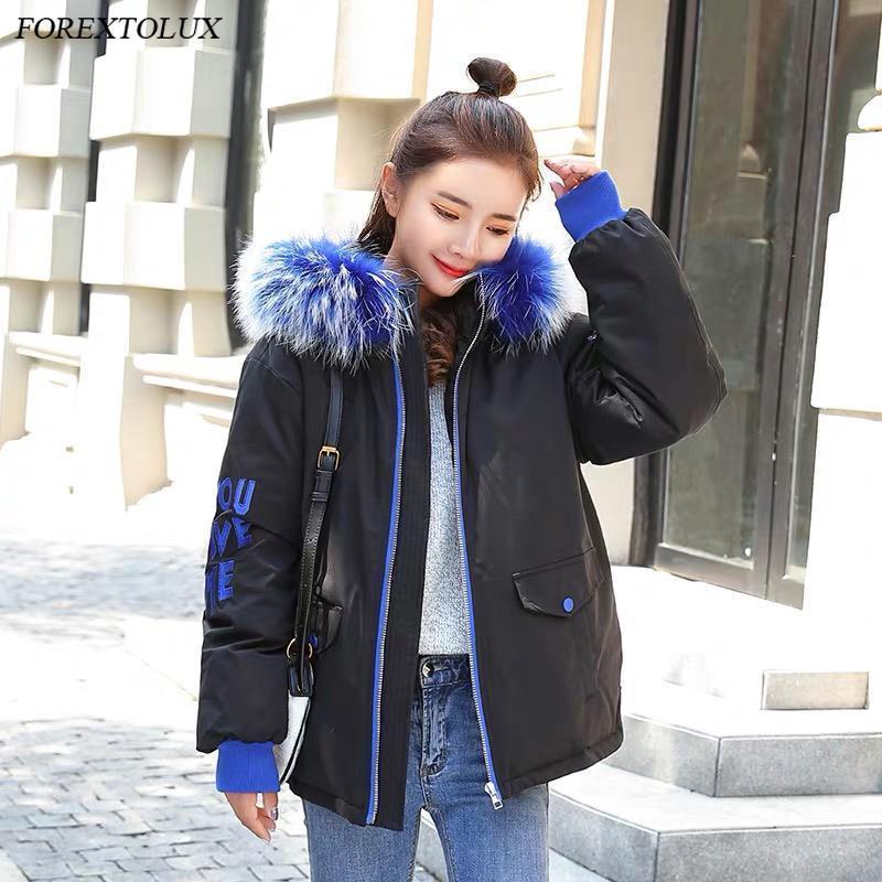 Winter Parka Big Faux Fur Collar Hooded Coat Women Jacket Casual Slim Short Tops Fashion Female Cotton Padded Warm Outwear 201019