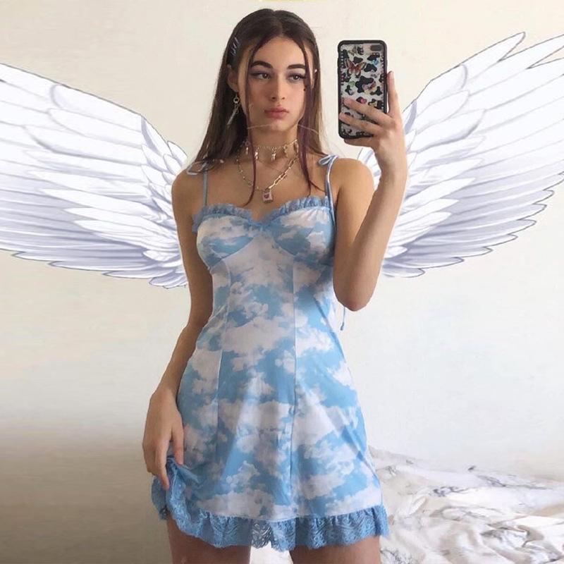 Women' Sexy Suspender Dress Summer Fashion Sleeveless Cloud Printed Lace up Ruffles Nightclub Short Mini Slim Dress, Blue
Women' Sexy Suspender Dress Summer Fashion Sleeveless Cloud Printed Lace up Ruffles Nightclub Short Mini Slim Dress, Blue