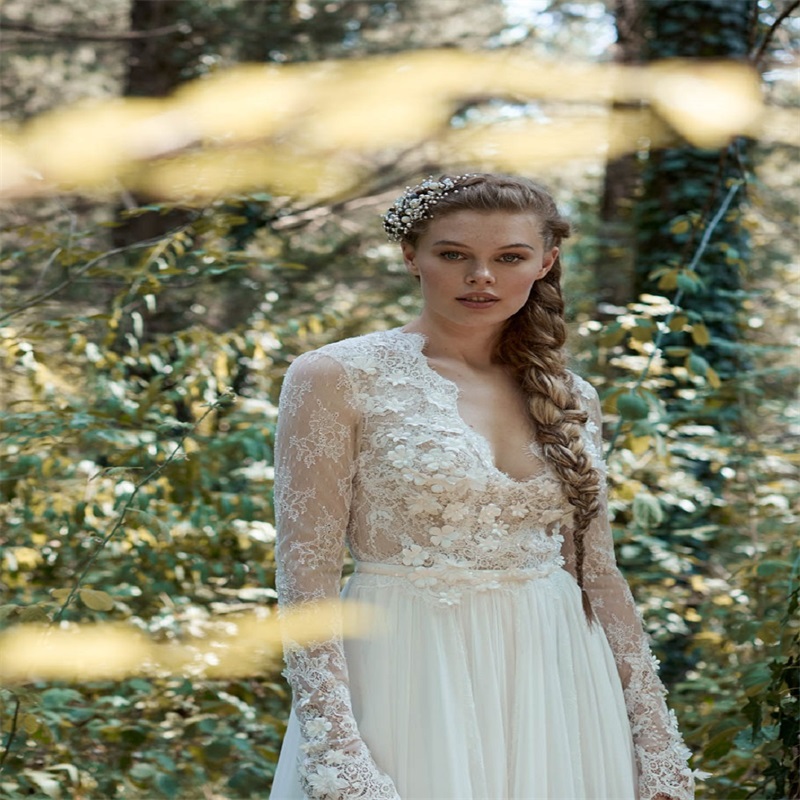 Beach Long Sleeves Wedding Dresses Newest Sexy Illusion Full Appliqued Lace Bridal Gowns Boho Sweep Train Plus Size Vestido De Novia