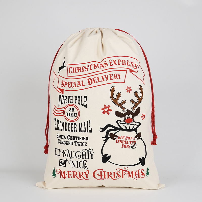 Christmas Gift Bags Heavy Canvas Santa Sacks Drawstring Bags With Reindeers for Kids sticker