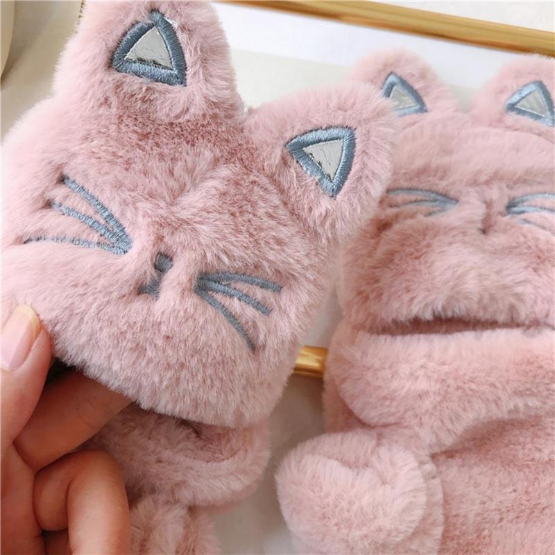 Winter Women Outdoor Cartoon Cats Gloves Flip Half Finger Thicken Warm Mittens Warm Soft Plush Short Fingerless Gloves
Winter Women Outdoor Cartoon Cats Gloves Flip Half Finger Thicken Warm Mittens Warm Soft Plush Short Fingerless Gloves
