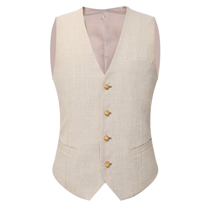 Beige Ivory Men Suit Casual Linen Beach Suit Wedding Groom Stylish Prom Dress Men Party Wear 3 Pieces(jacket+vest+pants) 201105