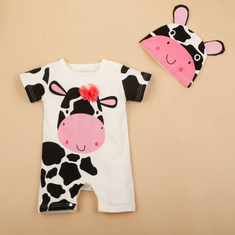 2PCS/0-24Months/Summer Newborn Jumpsuit Baby Boys Girls Clothes Cartoon Cute 100% Cotton Rompers+Hats Infant Clothing Set BC1024 Y1221