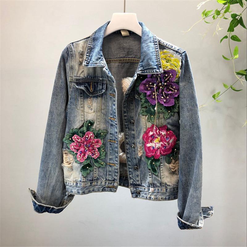 2020 Autumn Women Denim Jacket Three-dimensional Flower Beading Wash Vintage Jeans Coat Holes Long Sleeve Casual Outerwear R8641, Denim blue
2020 Autumn Women Denim Jacket Three-dimensional Flower Beading Wash Vintage Jeans Coat Holes Long Sleeve Casual Outerwear R8641, Denim blue