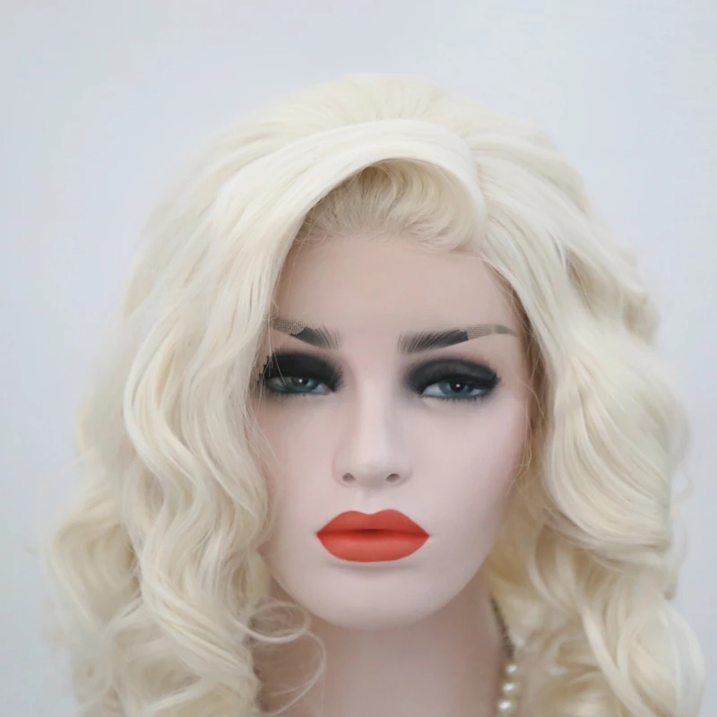 Short Wig Bob Style Blonde Wig Heat Resistant Glueless Synthetic Lace Front Wig Side Part Short Wavy Wigs
