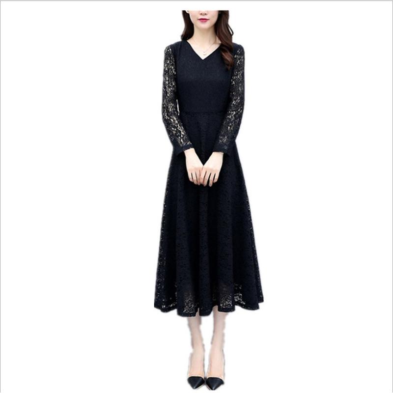 Spring And Autumn New Long-Sleeved Lace V-Neck Dress In The Long Autumn Women Show Thin Skirt Temperament Long Skirt, Beige
Spring And Autumn New Long-Sleeved Lace V-Neck Dress In The Long Autumn Women Show Thin Skirt Temperament Long Skirt, Beige