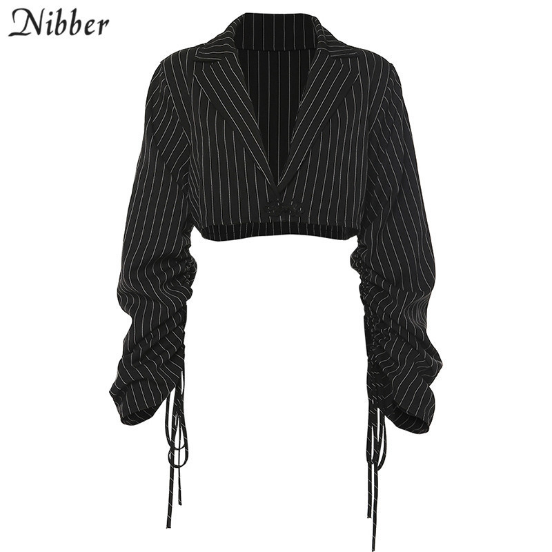Nibber office ladies Black striped coat womens 2019autumn fashion Elegant short tops jacket high street casual loose coat mujer T200111