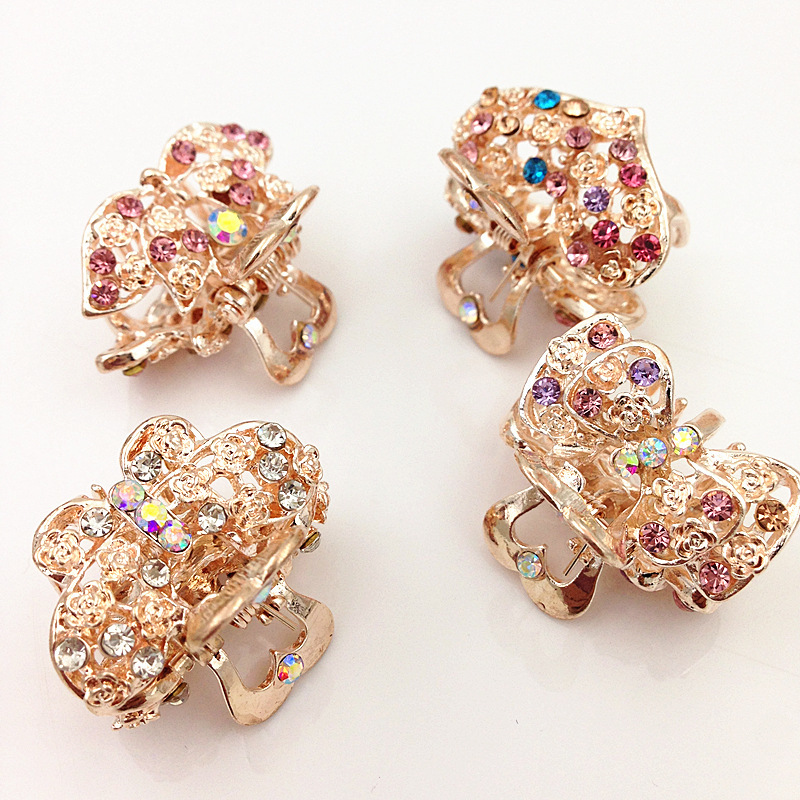 Crystal Rhinestone Gripper Hair Clips with Gold & Silver Crowns for Fashionable Updos