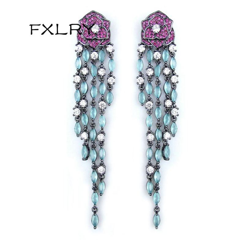 FXLRY Luxury long black gun plated vintage purple rose flower with green tassel earring for women Jewelry
FXLRY Luxury long black gun plated vintage purple rose flower with green tassel earring for women Jewelry