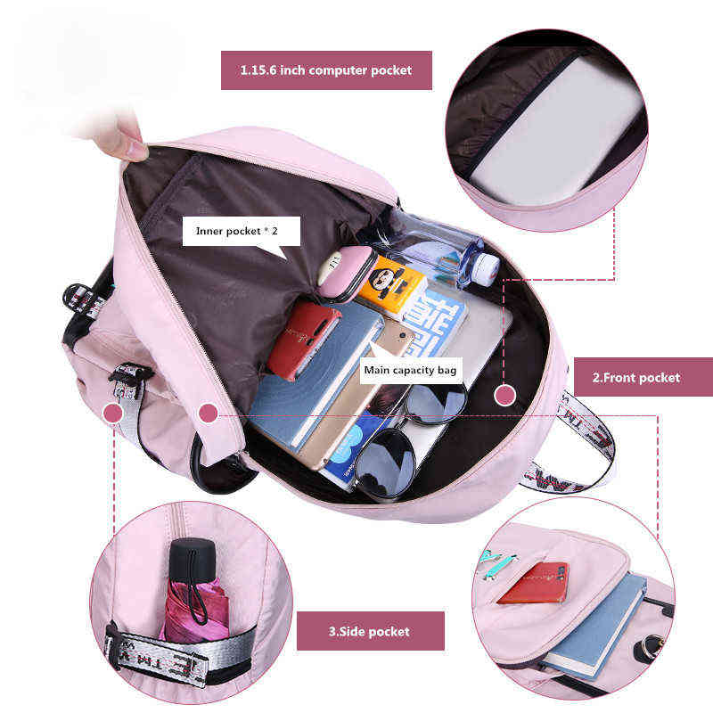 OKKID high school bags for teenage girls large school backpack female travel laptop backpack 15.6 usb charge bag plush ball gift 220209