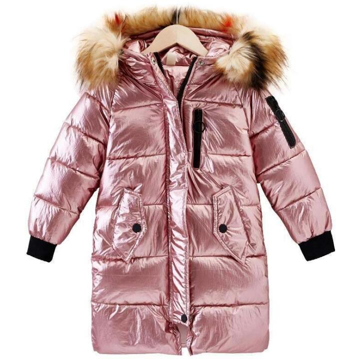 Children Long Padded Coats Girl Winter Coat Kids Warm Fur Hooded Thickening Cotton Padded Coats high Children's cotton coat LY113