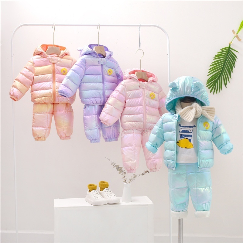 Baby Boys Coat Winter Cotton-padded Jacket Toddler Down Cotton Pants Outerwear Children Girls Snowsuit Clothes 2PCS SetX1019
