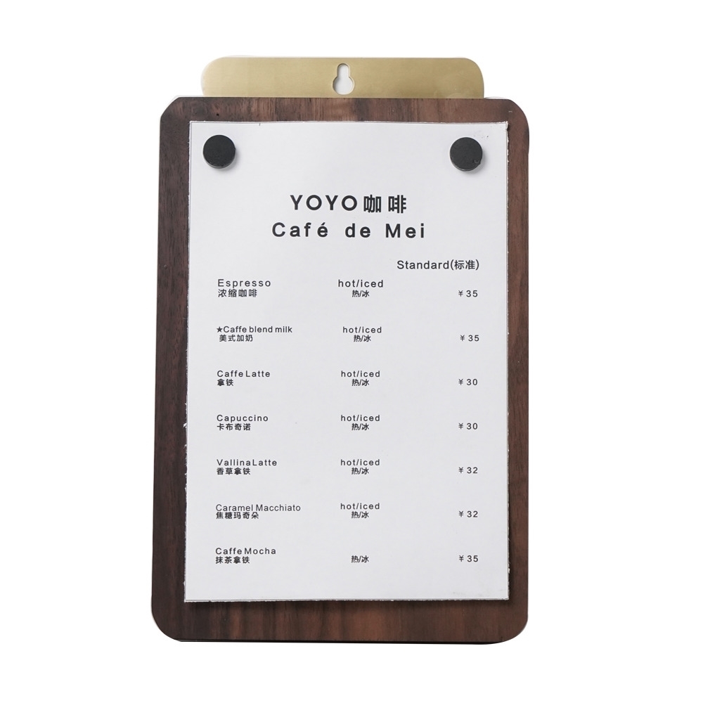 Brass Hanger and Wooden Magnetic Suction Menu Clip Store Table Sign Holder Bill List Snap Writing Folder Board