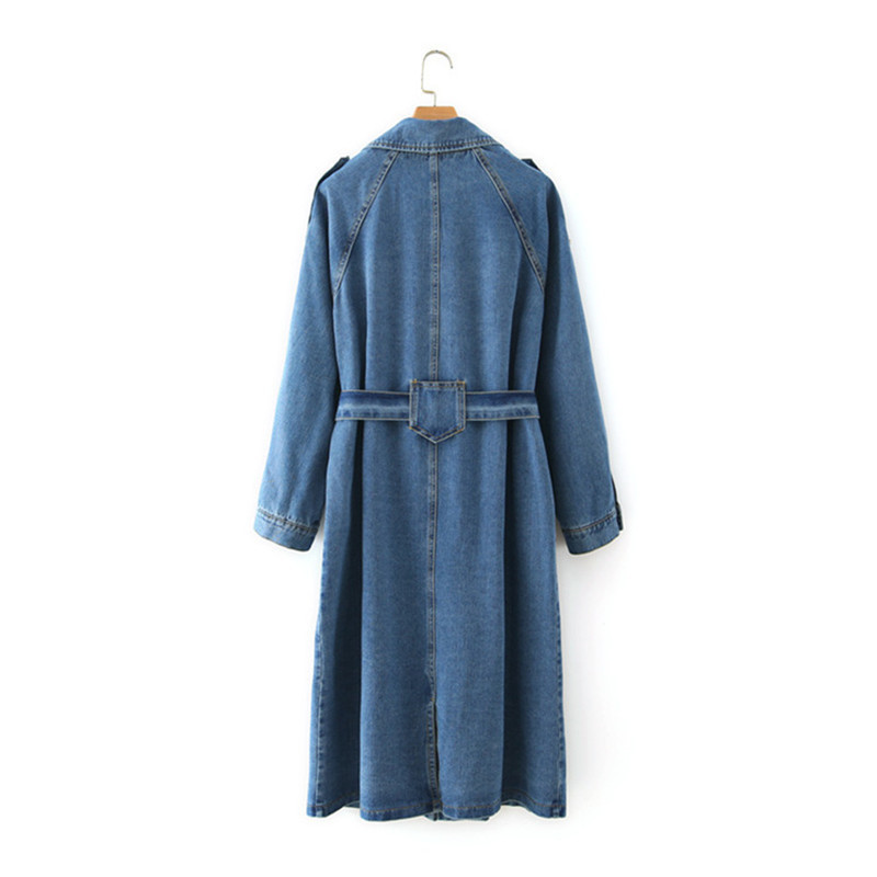 Oversize Denim Trench Coat For Women | Casual Long Blue Jean Windbreaker With Cotton Er - B4