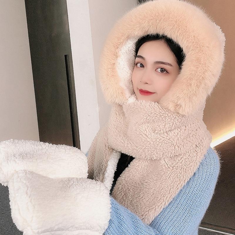 Women Winter Fuzzy Plush 3 In 1 Hooded Scarf Hat Gloves Set Contrast Color Cartoon Ears Earflap Cap Neck Warmer Mittens, Pk
Women Winter Fuzzy Plush 3 In 1 Hooded Scarf Hat Gloves Set Contrast Color Cartoon Ears Earflap Cap Neck Warmer Mittens, Pk