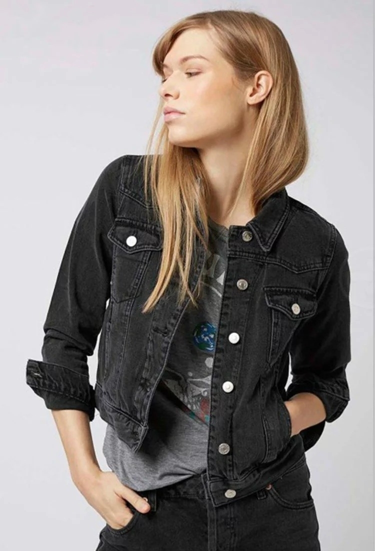 Lisa Colly Fashion Women Denim Jacket Vintage Cropped Short Denim Jackets LongSleeve Blue Black Jeans Cardigan Coat T200319