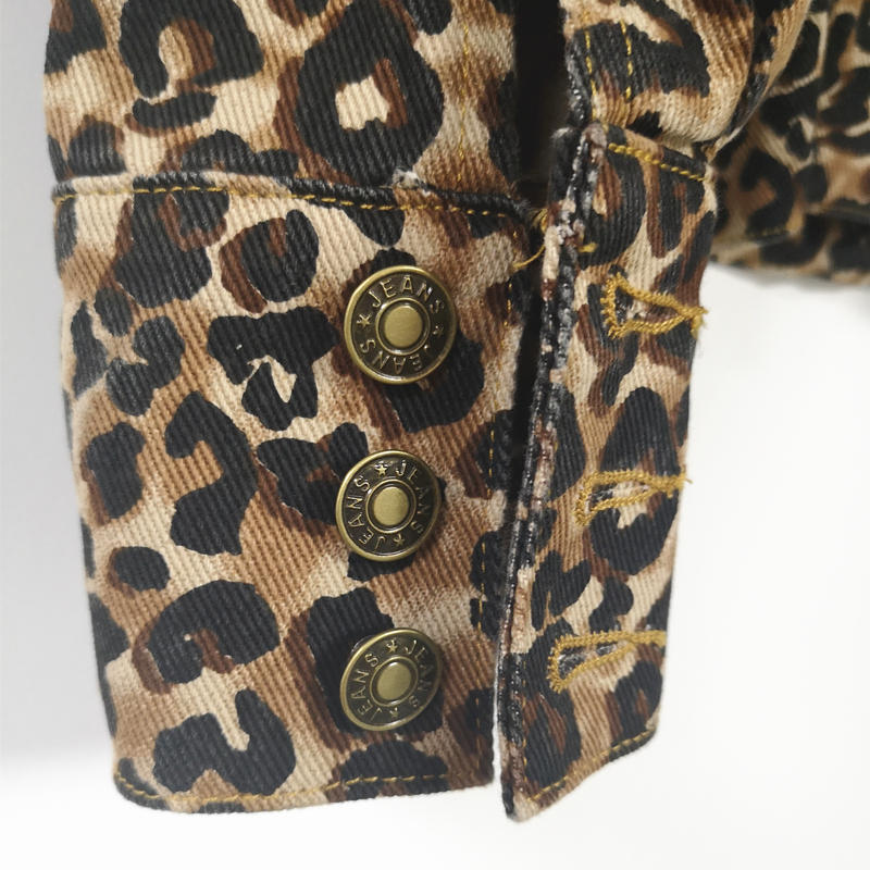 Flectit Women Leopard Denim Jacket Loose-Fit Long Sleeve Bomber Jackets Vintage Animal Print Jeans Jacket 201017