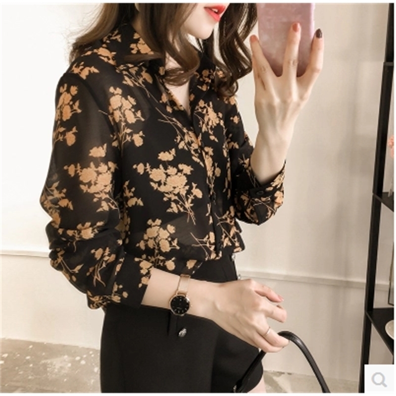 Fashion Woman Blouses Long Sleeve Print Chiffon Blouse Shirt Plus Size 3XL 4XL OL Blouse Women Blusa Feminina Shirt 1058 40 201028