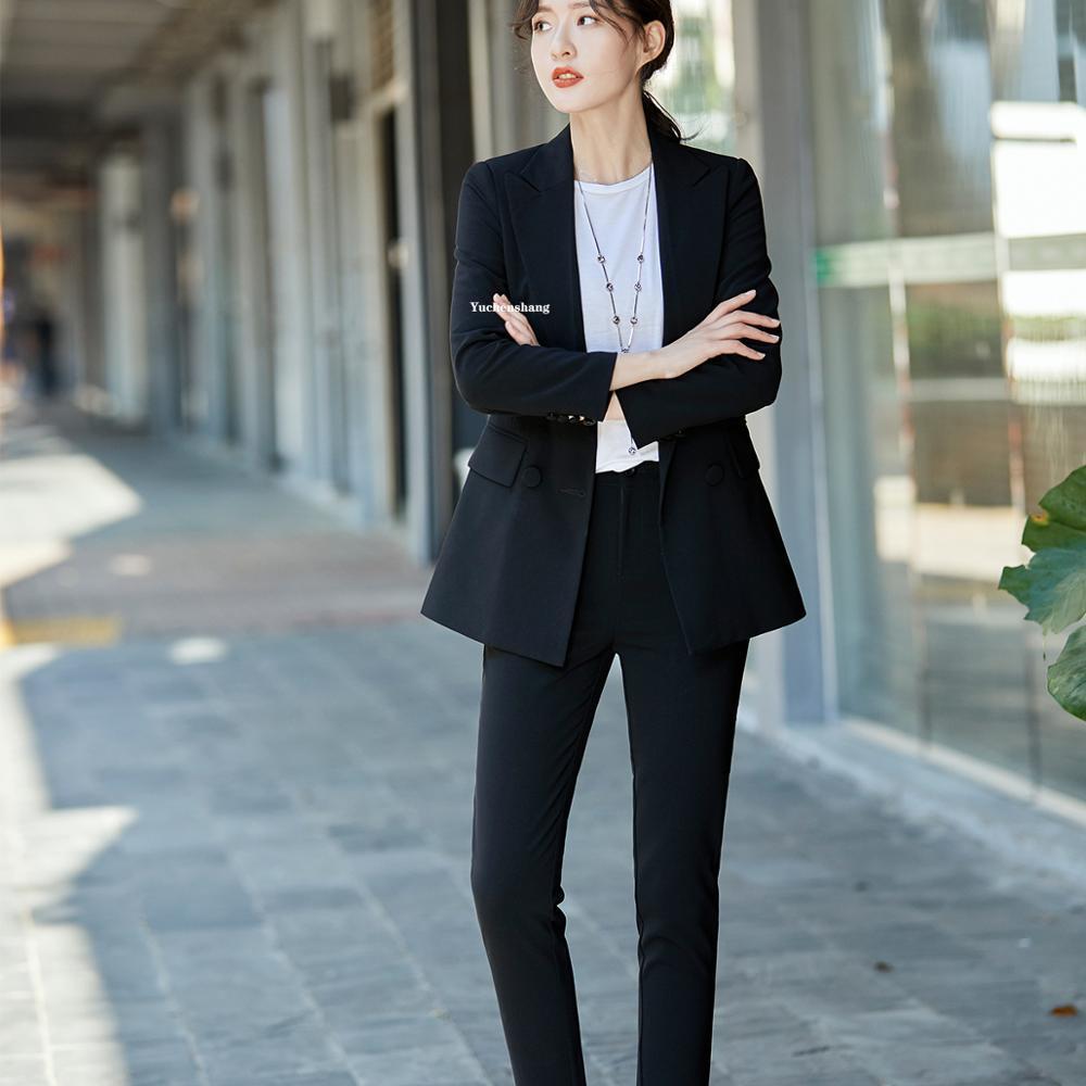Women's Clothing Solid Color Trouser for Women Jacket Pants Suit Office Business Ladies Suits Blazer Set Women Suits T200818