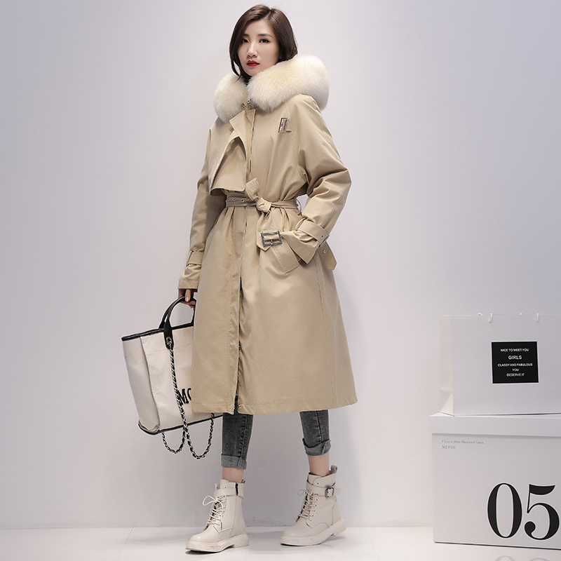 FTLZZ Large Natural Fox Fur Hooded Parkas Winter Long Jacket Women 90% White Duck Down Thick Coats Vintage Loose Snow Overcoat T200810