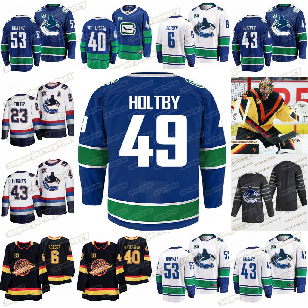 49 Braden Holtby Vancouver Canucks 50th Bo Horvat Quinn Hughes Captain Brock Boeser Elias Pettersson Tyler Toffoli Hockey Jersey, Black;red
49 Braden Holtby Vancouver Canucks 50th Bo Horvat Quinn Hughes Captain Brock Boeser Elias Pettersson Tyler Toffoli Hockey Jersey, Black;red