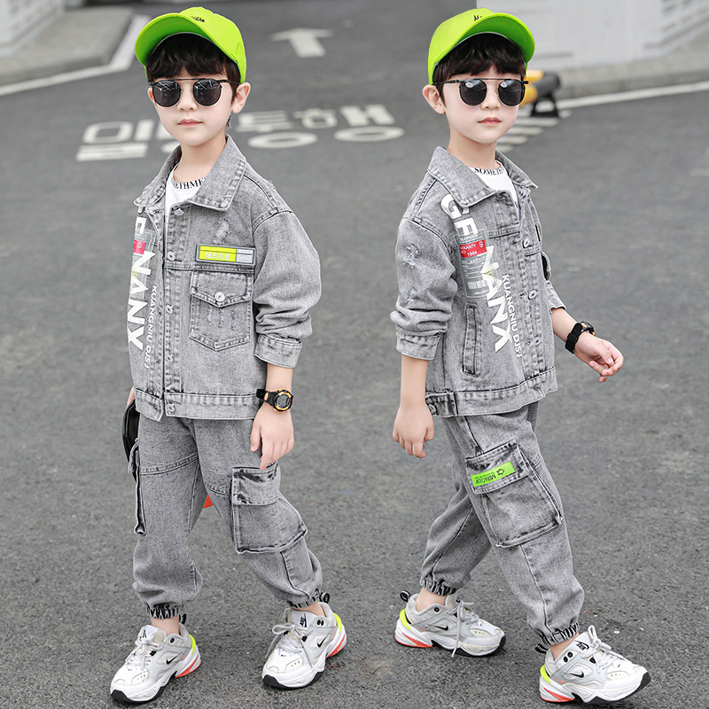 Manufacturers Direct Selling 2020 Paragraph Children Autumn Set BOY'S Autumn Set Jeans Coat Cowboy Bib Overall Two-Piece SetX1019