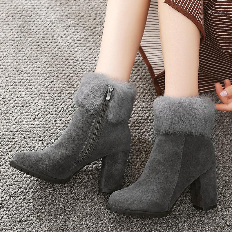 COWCOM Boots Women's Winter Joker Short Boots Thick Velvet Ankle English Wind Winter Women's Shoes Women FZZ-22071, Black