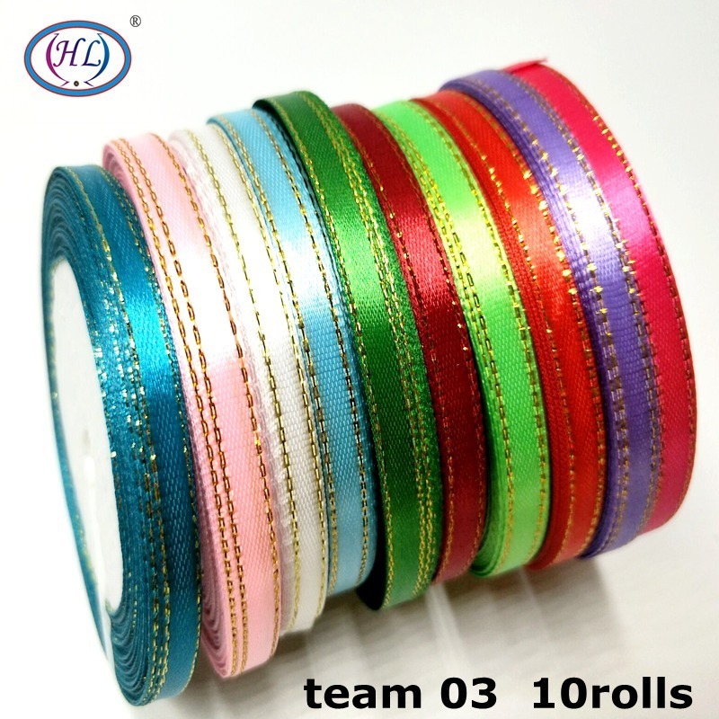 HL 10 rolls 250 yards 6mm Lots colors Phnom penh DIY weaving satin ribbon packing belt wedding Christmas decorations 2011288936725