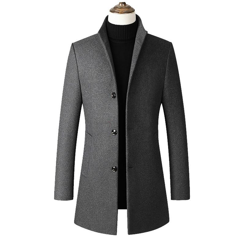 Fashion Mens Windbreaker Jacket Long Overcoat Men Plus Size 3xl 4xl Trench Coat Stand Collar Slim Casual Black Wool Male1