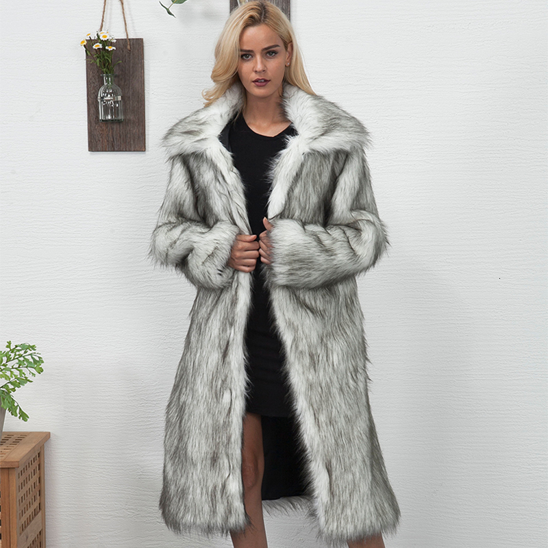 Faux Long Thicken Slim Hairy Jacket Fashion Warm Outerwear Artificial Collar Fur Coat Winter Women Plus Size 3XL T191031