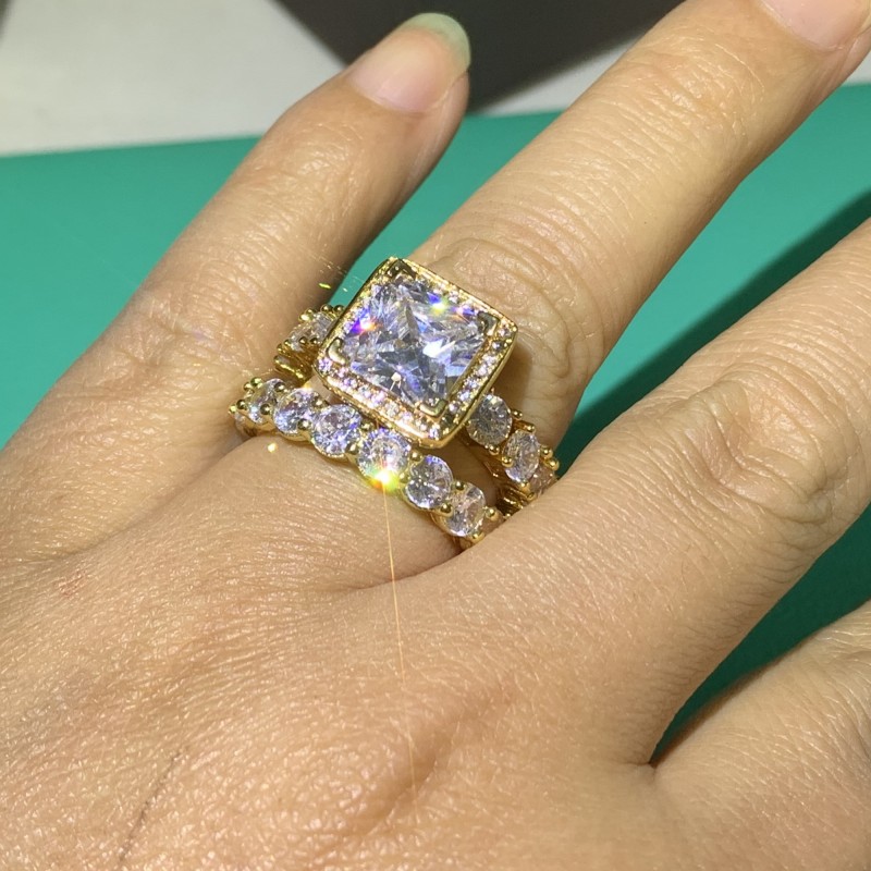 Sterg Sier Wedding Bridal Ring Set: Princess Cut White Topaz Cubic Zirconia Dia Gemstones