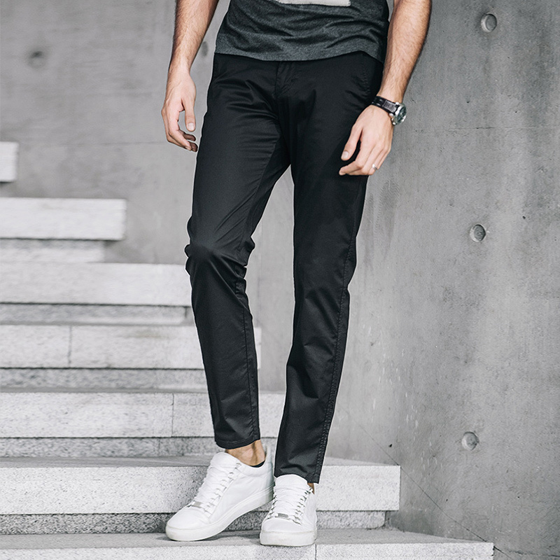 KUEGOU Cotton spandex Men's casual pants Spring slim type straight slacks Micro elastic Casual pants summer KK-2397 201126