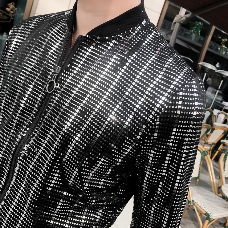 Men's Jackets Glitter Sequins Punk Style Summer Thin Outerwear Coat Male Stage Nightclub Dancing Slim Fit Fashion Jacket for Men 201105