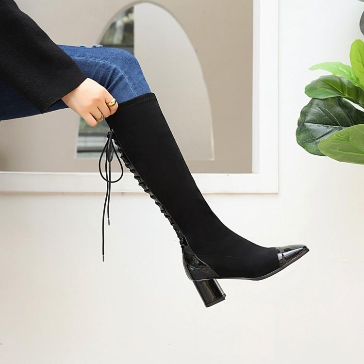 Women's high boots above the knee small men wear thick heels high heels square head lace up autumn and winter large size boots w, Apricot
Women's high boots above the knee small men wear thick heels high heels square head lace up autumn and winter large size boots w, Apricot
